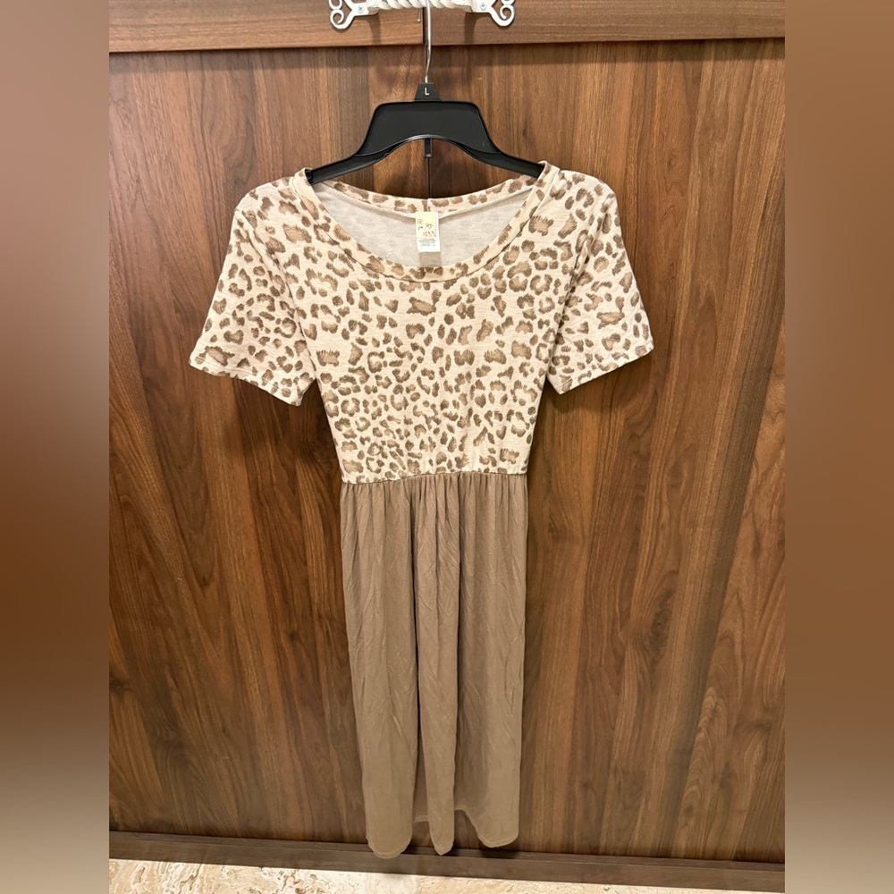 7th Ray Leopard Color Block Midi Dress, Size Large